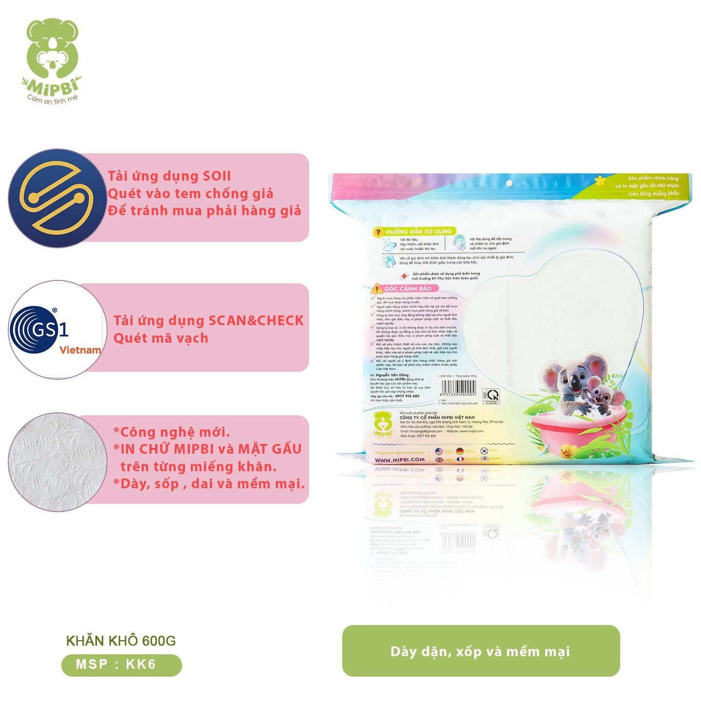 KHĂN KHÔ MIPBI 600G