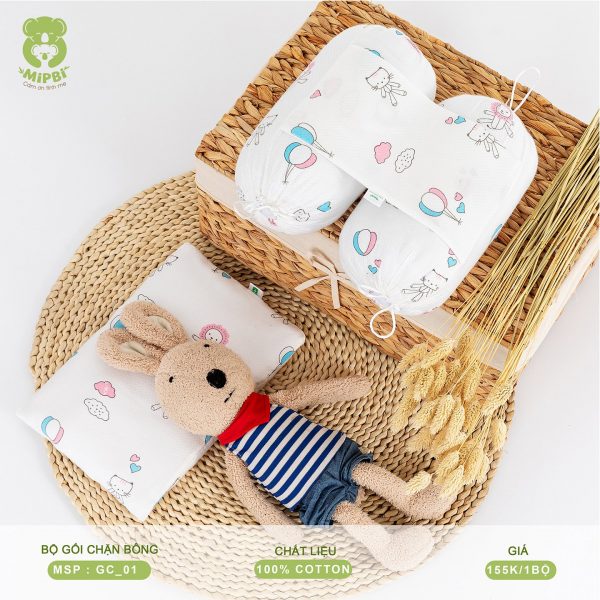 BỘ CHẶN BÔNG SƠ SINH – TRẮNG IN CÁC MÀU