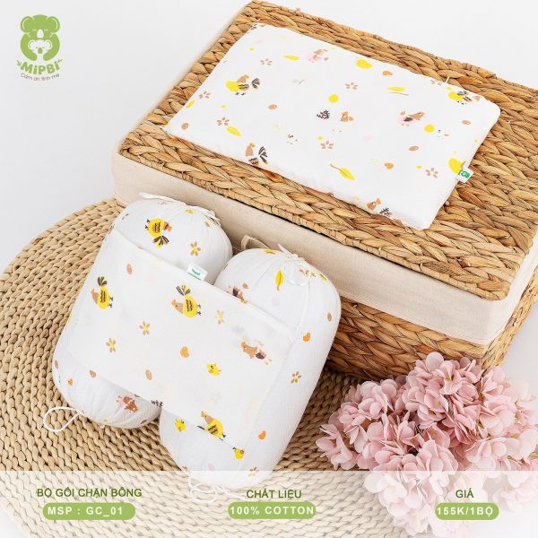 BỘ CHẶN BÔNG SƠ SINH – TRẮNG IN CÁC MÀU