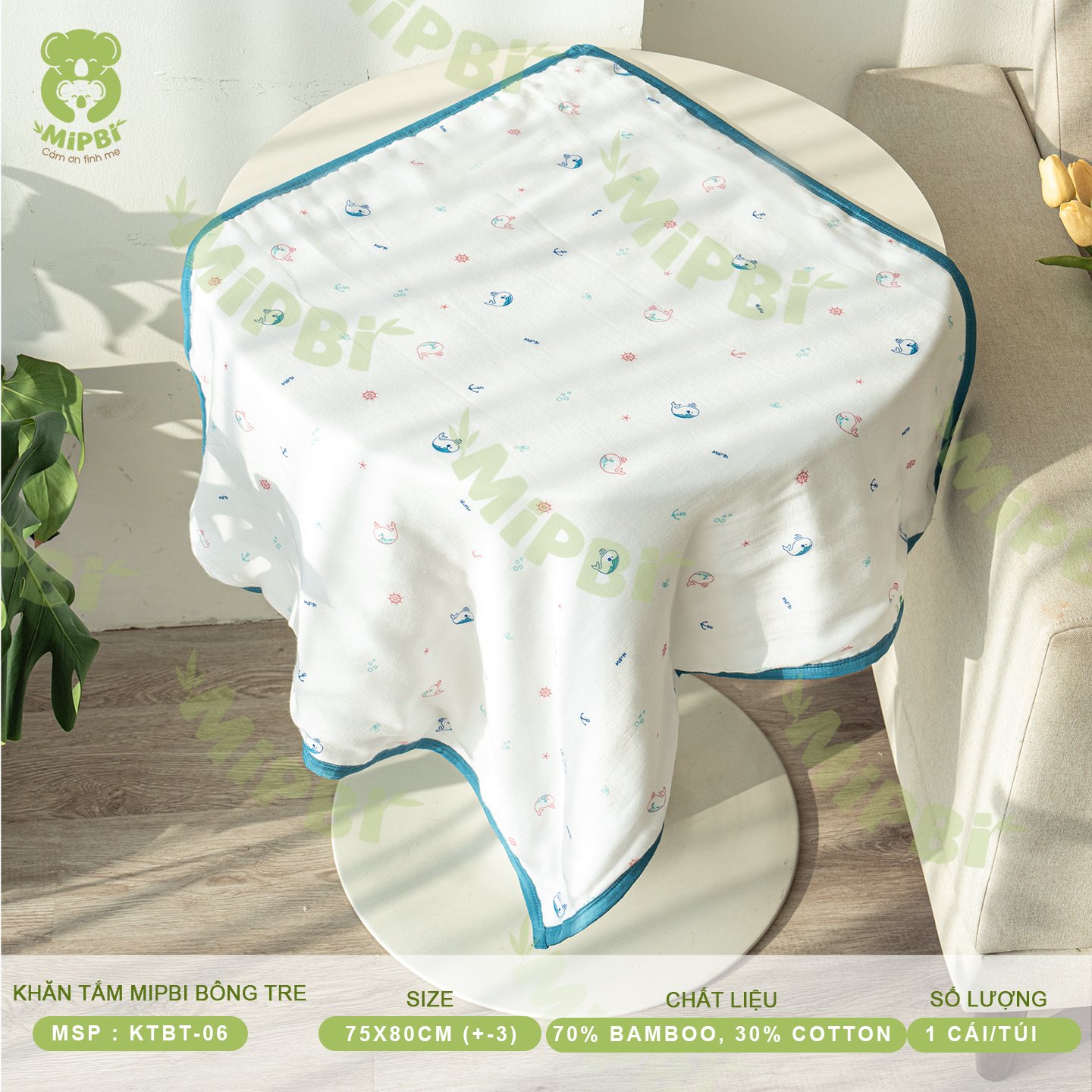 Khăn Tắm MIPBI Bông Tre (4 lớp- 6 lớp)