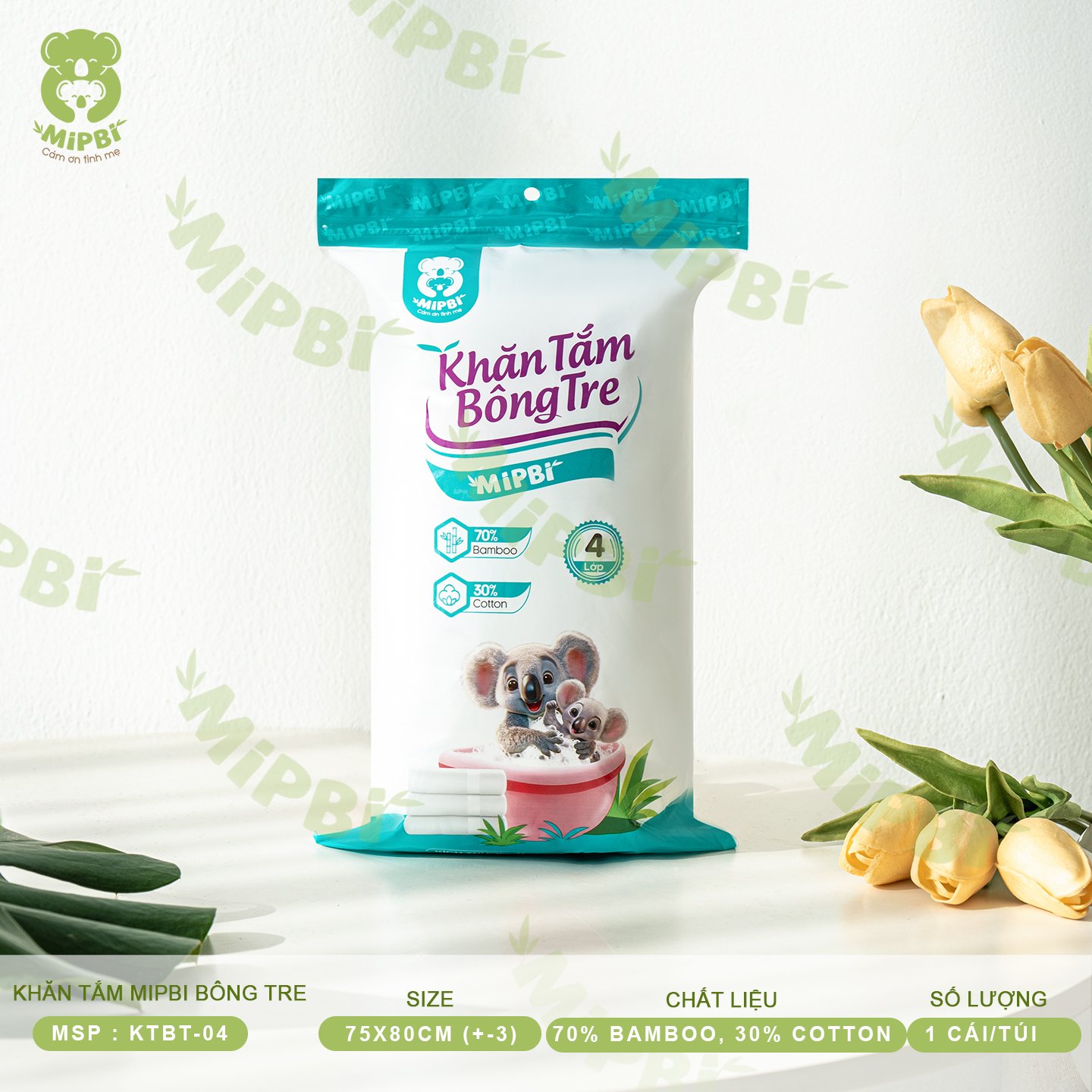 Khăn Tắm MIPBI Bông Tre (4 lớp- 6 lớp)